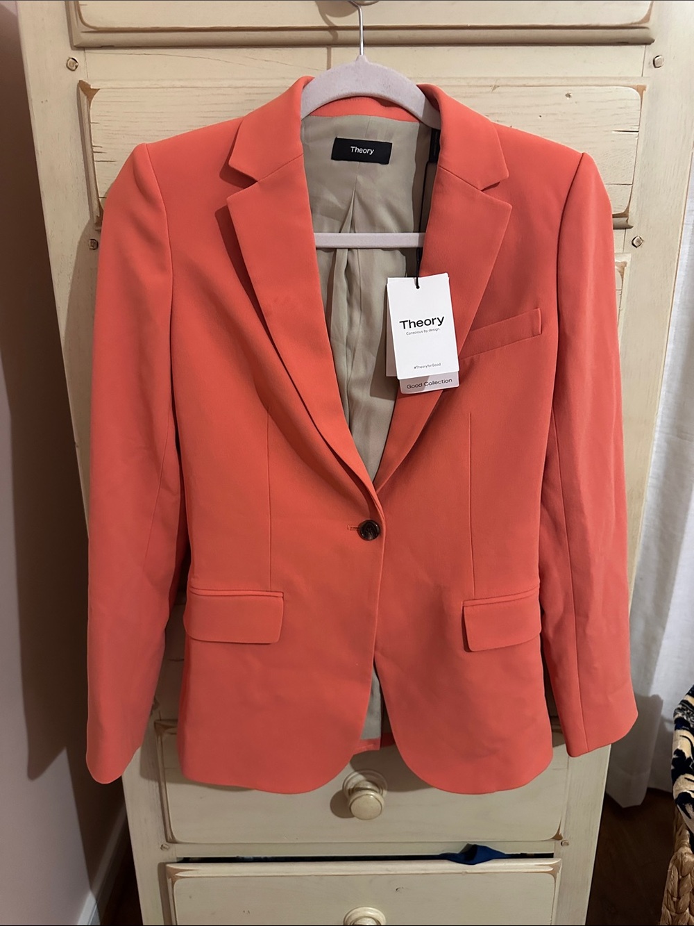 Theory Coral Single-Button Tailored Blazer